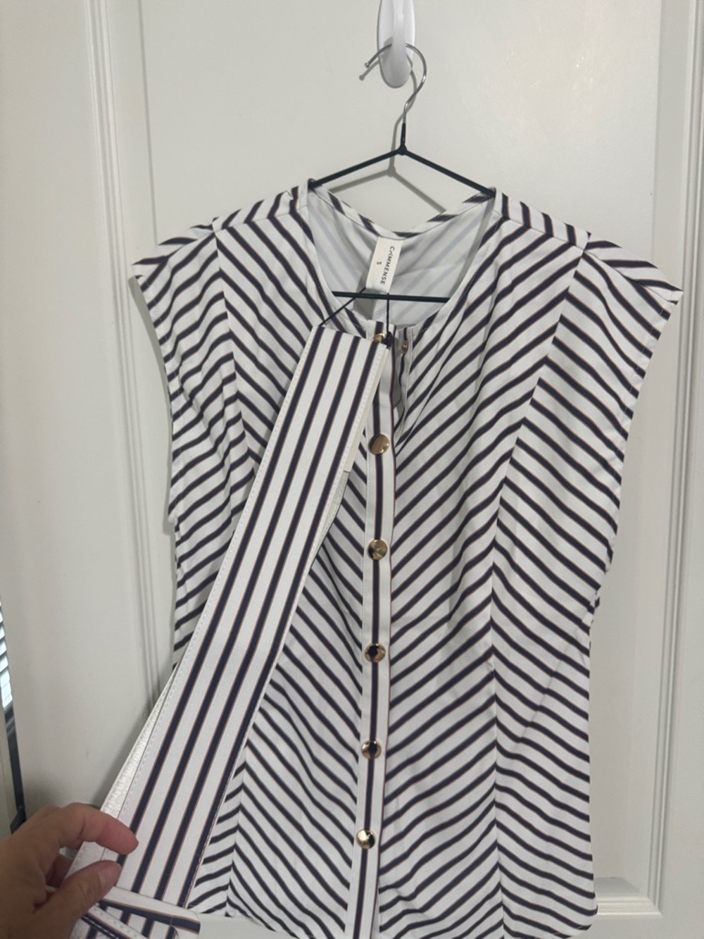 Commense  3 peace, set top pants and belt Black and White Striped Sleeveless